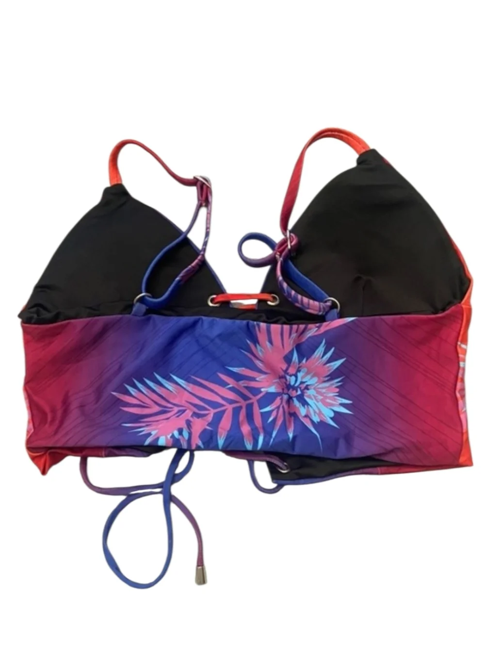 Women’s Large Bfyne Alieva Lace-Up Red/Blue Floral Print Bikini Top